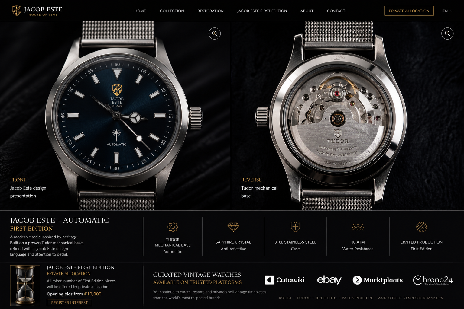 Jacob Este luxury gallery with Tudor mechanical base disclosure